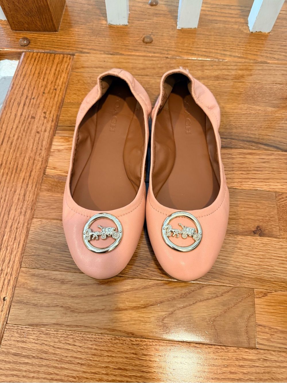Coach Pink Leather Ballet Flats with Silver Coach Medallion